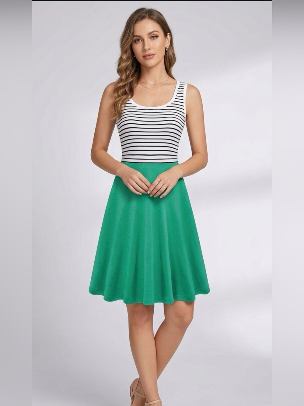 Herou Size L Striped Sleeveless MIDI Dress